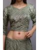 Pastel Green Net Lehenga With Stone Work Detailing With Crop Top Blouse And Same Color Dupatta