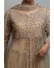 Beige Net Gown With Stone Work Embellishment And Same Color Dupatta