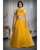 Yellow Pre Wedding Gown With Heavy Embroidered Crop Top, Minimal Skirt And Same Color Dupatta