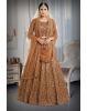 Golden Brown Handworked Bridal Lehenga With Intricate Embroidered Crop Top And Threadworked Dupatta