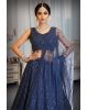 Midnight Blue Sequin and Bead Embellished Gown with Tulle Dupatta