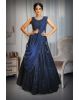 Midnight Blue Sequin and Bead Embellished Gown with Tulle Dupatta