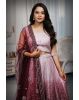 Pastel Mauve Heavy Embellished Bridal Lehenga With Golden Stone And Purple Details On Skirt And Dupatta