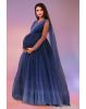 Double shade blue colour gathered gown