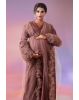 Pinkish brown ruffle sleeve robe open gown