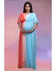 Peach And Blue Maternity Gown With Circular Sleeve Details