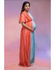 Peach And Blue Maternity Gown With Circular Sleeve Details