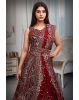 Blood Red Net Lehenga With Stone Work Detailing With Crop Top Blouse And Same Color Dupatta