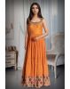 Saffron Mirror Embroidered Cotton Anarkali Gown Detailed Beeds Zardozi Work With Multicolour Printed Hem