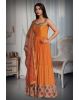 Saffron Mirror Embroidered Cotton Anarkali Gown Detailed Beeds Zardozi Work With Multicolour Printed Hem