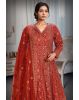 Bright Red Wedding Gown With Threadwork And Stonework Details All Over The Gown