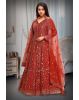 Bright Red Wedding Gown With Threadwork And Stonework Details All Over The Gown