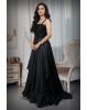 Black Gown Features Stone Details, Creating A Graceful And Luxurious Appearance