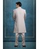 Grey Colour Jaquard Textured 2 pc Sherwani with Heavy Outer Jacket And Plain Inner Kurtha