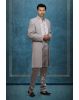 Grey Colour Jaquard Textured 2 pc Sherwani with Heavy Outer Jacket And Plain Inner Kurtha