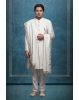 White Jaquard Fabric Heavy Jacket Sherwani With White handworked Inner Kurtha ,Matching Pants And White Shawl