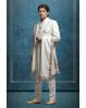 White Jaquard Fabric Heavy Jacket Sherwani With White handworked Inner Kurtha ,Matching Pants And White Shawl