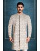 Off White Grooms Sherwani With Golden Threadwork Details