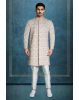 Off White Grooms Sherwani With Golden Threadwork Details