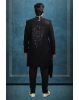 Black Textured Mens Sherwani With Black Pajama And  Shawl