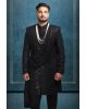 Black Textured Mens Sherwani With Black Pajama And  Shawl