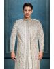 Ivory Jaquard Fabric Heavy Sherwani With Matte White Inner Kurtha And Matching Pants