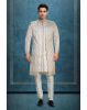 Ivory Jaquard Fabric Heavy Sherwani With Matte White Inner Kurtha And Matching Pants
