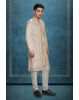 Ivory Jaquard Fabric Heavy Sherwani With Matte White Inner Kurtha And Matching Pants