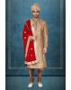 Silk golden sherwani with red dupatta