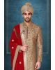 Silk golden sherwani with red dupatta