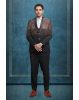 Black Heavy Beadsworked Polyester Viscose Tuxedo Set