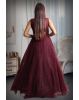 Purple color heavy stone work net sleeveless gown