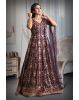 Dark Purple Color Heavy Contrast Threadwork Georgette Gown