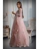 Light peach colour mirror work net sleeveless gown with dupatta