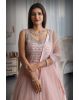 Light peach colour mirror work net sleeveless gown with dupatta