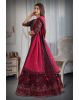 Dark wine colour pure fabric gown with heavy threadwork  with majentha pink dupatta