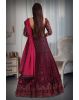 Dark wine colour pure fabric gown with heavy threadwork  with majentha pink dupatta