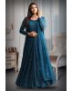 Spruce blue colour shimmery full sleeve gown with same colour dupatta