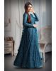 Spruce blue colour shimmery full sleeve gown with same colour dupatta