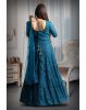 Spruce blue colour shimmery full sleeve gown with same colour dupatta