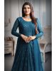 Spruce blue colour shimmery full sleeve gown with same colour dupatta