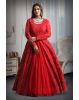 Cherry red colour shimmery full sleeve gown with thread work