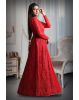 Cherry red colour shimmery full sleeve gown with thread work