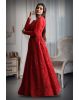 Cherry red colour shimmery full sleeve gown with thread work