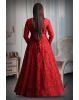 Cherry red colour shimmery full sleeve gown with thread work