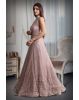 Pastel Peach Sleeveless Gown With Exquisite Stone Work Detailing