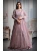 Pastel Pink Full Sleeve Gown With Stone Work Detailing And Sea Colour Dupatta