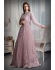 Pastel Pink Full Sleeve Gown With Stone Work Detailing And Sea Colour Dupatta