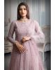 Pastel Pink Full Sleeve Gown With Stone Work Detailing And Sea Colour Dupatta