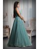 Cyan Blue Colour Sleeveless Gown With Stone Work Detailing On Yoke And Same Colour Dupatta